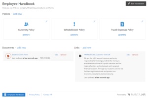 Screenshot of MANTA - employee handbook